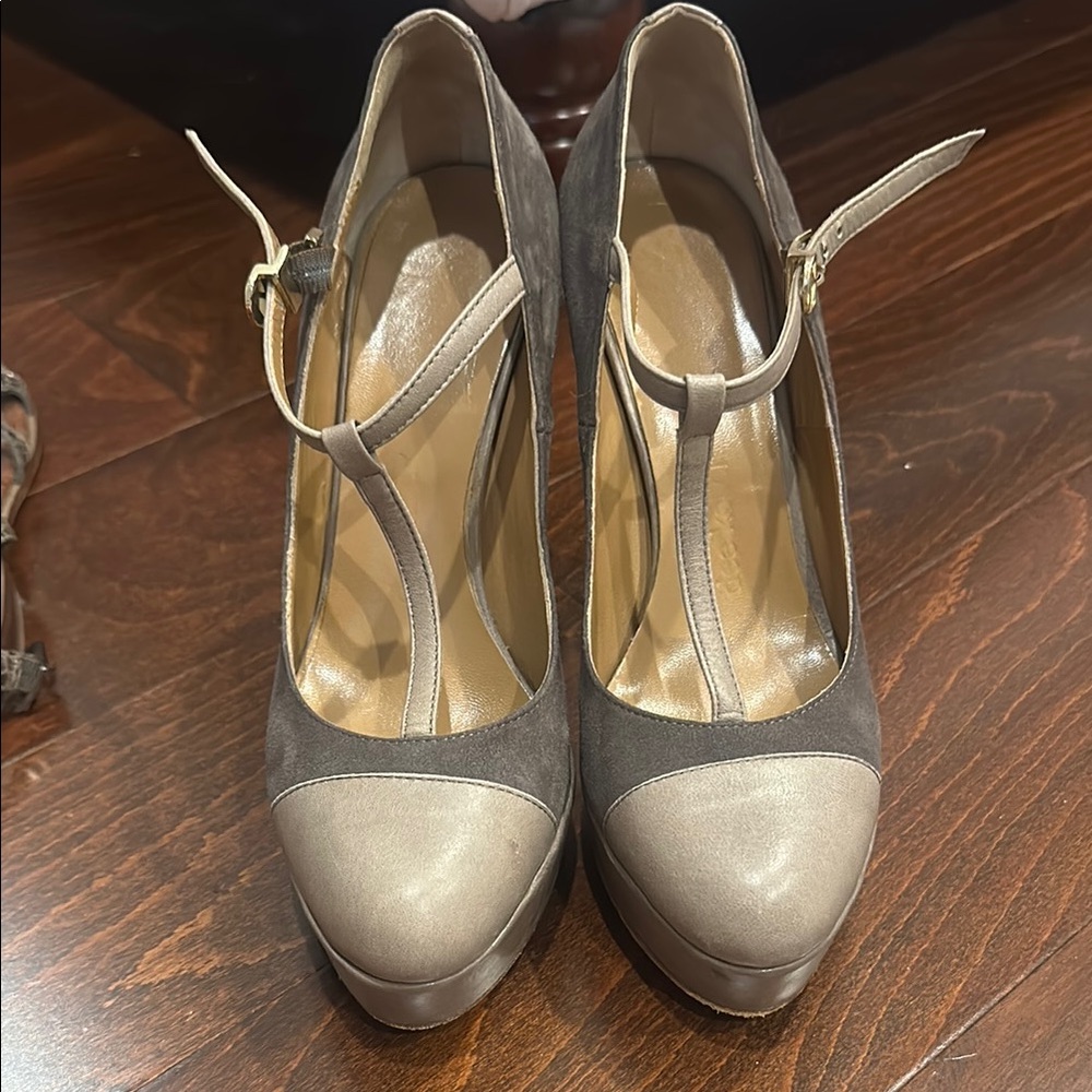 Elegant Gray T-Strap Heels